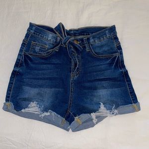 Blue Jean Tie Bow Waist High Waist Shorts Size Small 22